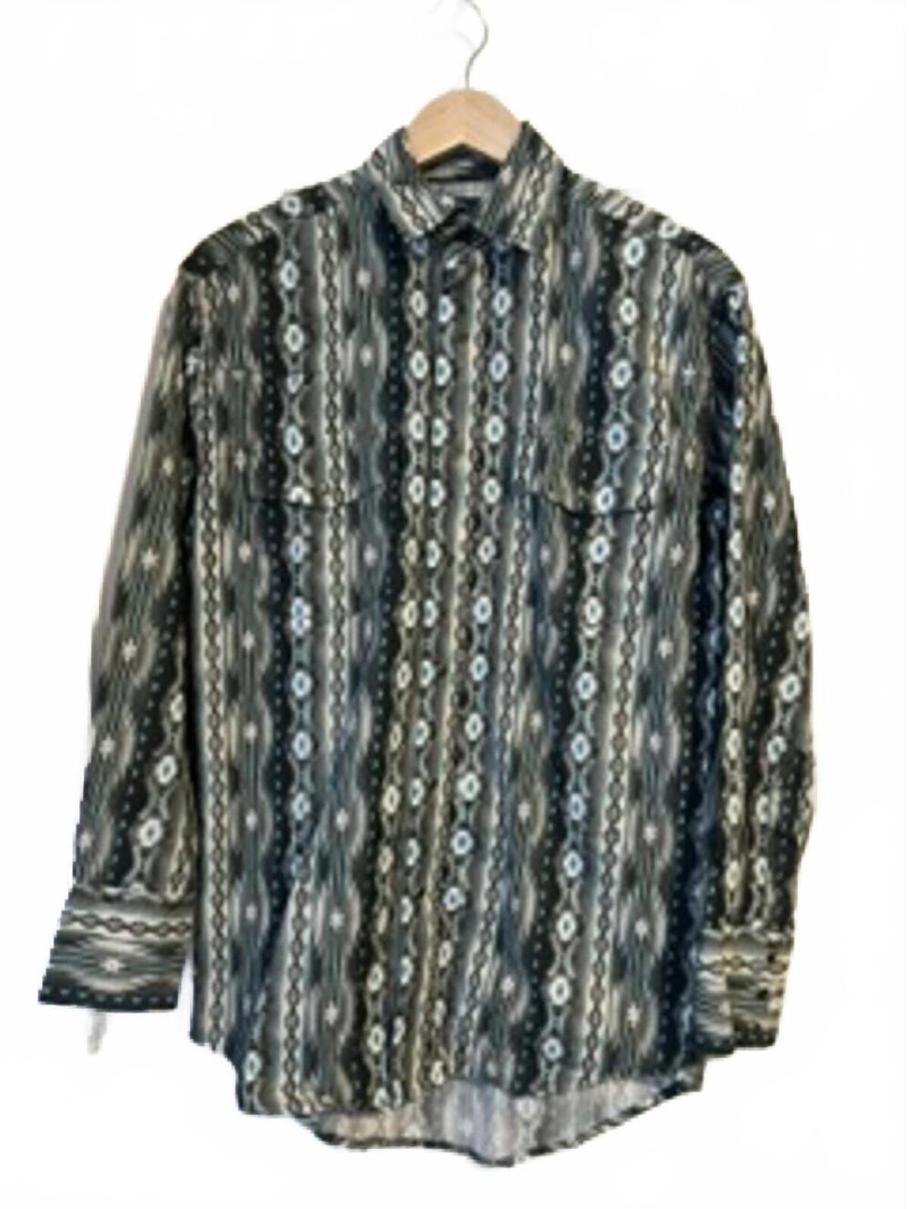 Wrangler Western Shirt Pearl Snap Long Sleeve Geometric Pattern Shirt Men's S
